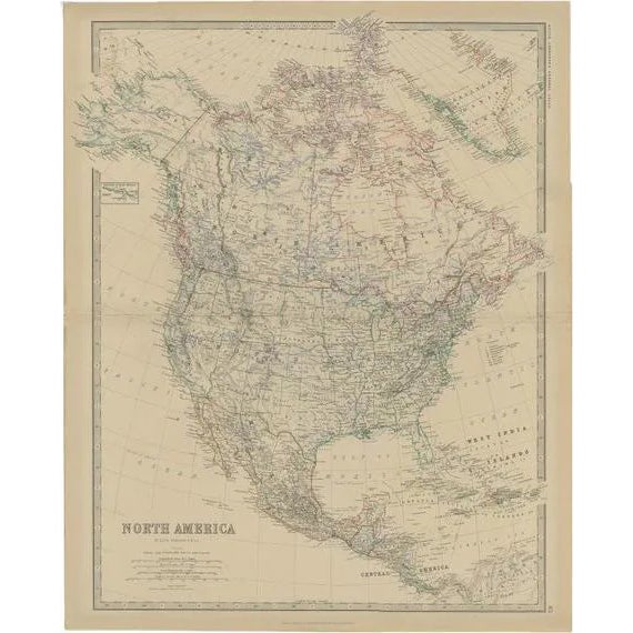 Antique Map of North America by Johnston, 1882 For Sale