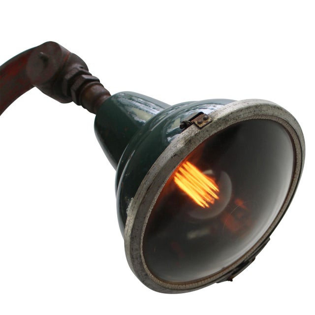 Art deco green vintage enamel and cast iron streetlight by sammode, france cast iron arm, enamel shade with round clear...