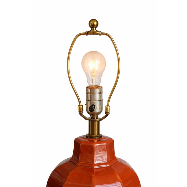 Late 20th Century Faceted Terracotta Glaze Architectural Table Lamp With Original Shade For Sale - Image 9 of 12