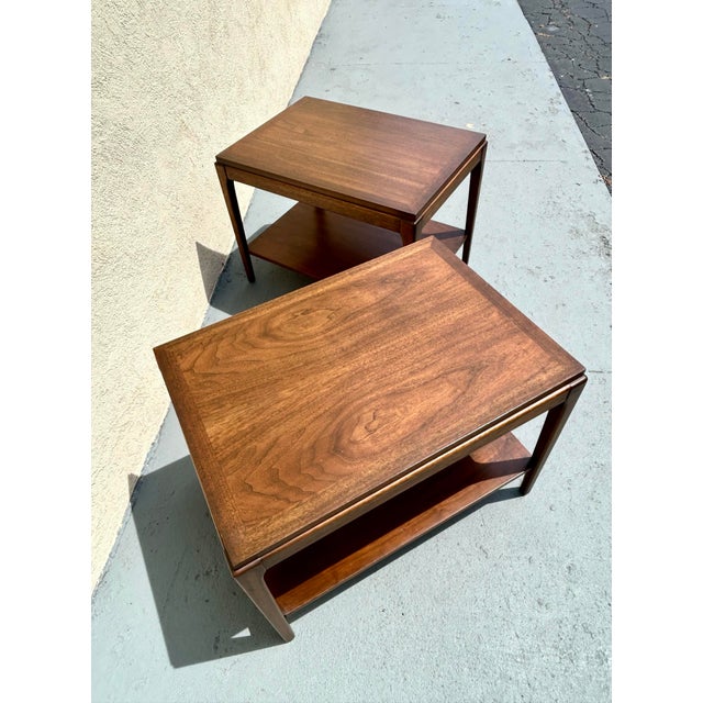 Mid-Century Modern Vintage Pair of Lane Rhythm Walnut End Tables For Sale - Image 3 of 8