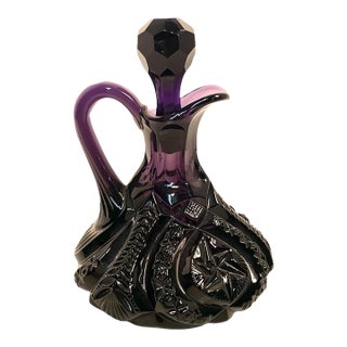 Early 20th Century Amethyst Glass Moon and Star Cruet With Stopper For Sale