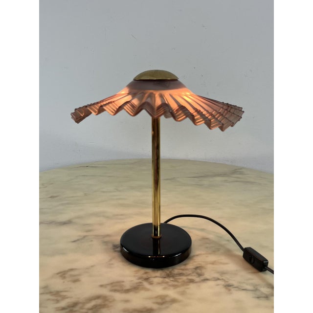 Mid-Century Murano glass table lamp, 1960s. Intact and in good condition, pleated glass. It has small air bubbles, typical...