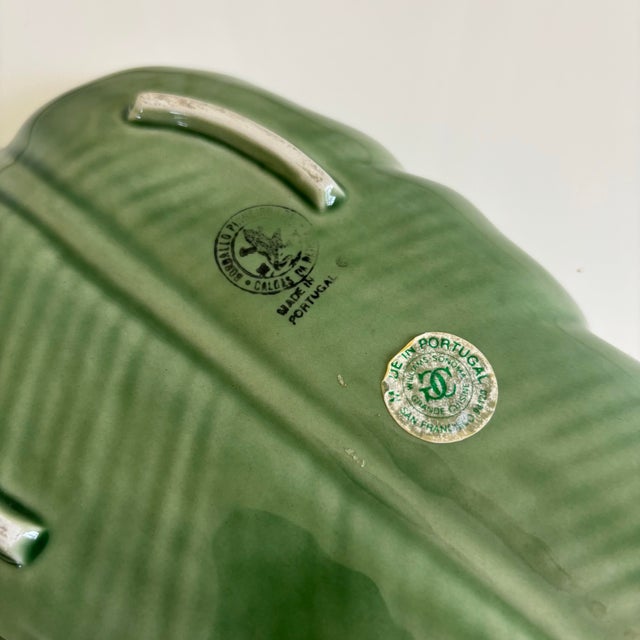 Ceramic Vintage Coastal Bordallo Pinheiro Green Banana Leaf Platter For Sale - Image 7 of 7