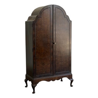 1960s Burl & Walnut Art Decor Armoire on Cabriole Legs For Sale