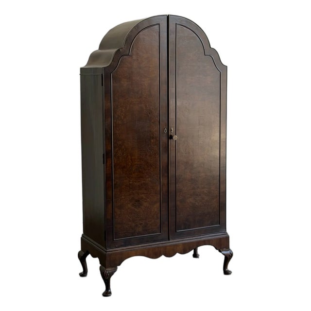 1960s Burl & Walnut Art Decor Armoire on Cabriole Legs For Sale