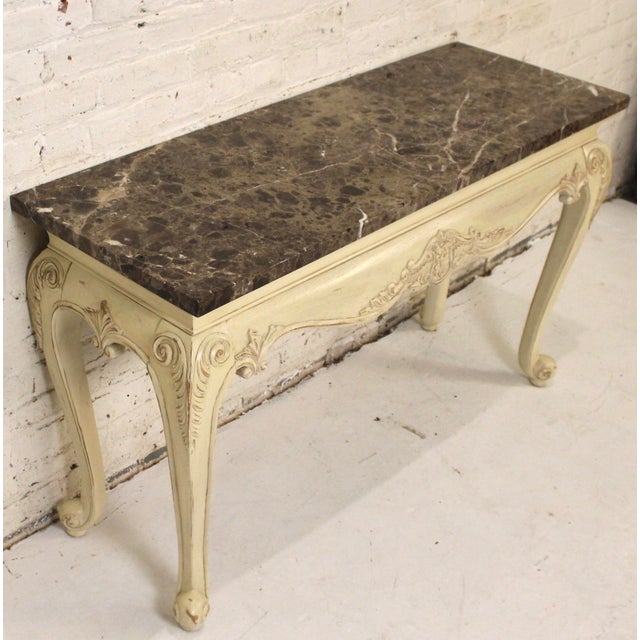 Mid 20th Century Gorgeous Painted Console With Brown Marble Table Top For Sale - Image 4 of 15