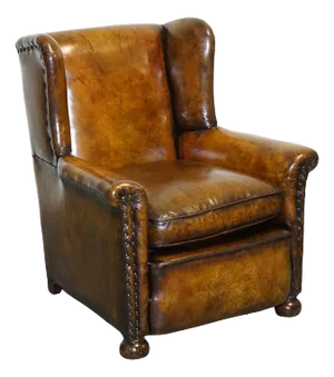Early Victorian Hand-Dyed Brown Leather Reading Lounge Armchair