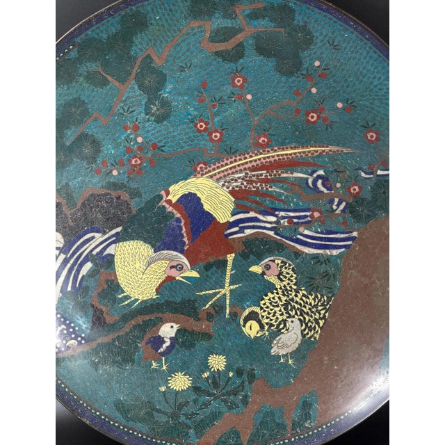 Japanese Cloisonné Charger with Pheasant and Chicks, Late 19th Century For Sale - Image 4 of 17