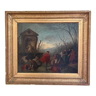 Antique Oil on Canvas Painting "A Skating Party" by Augustine Dallemagne For Sale