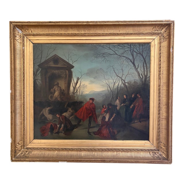 Antique Oil on Canvas Painting "A Skating Party" by Augustine Dallemagne For Sale