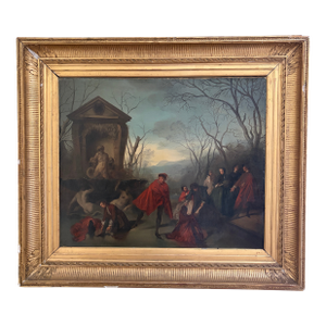 Augustine Dallemagne "A Skating Party" – A Romantic Mid-19th Century French Winter Scene