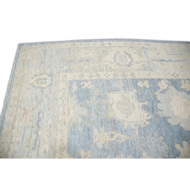 21st Century Oriental Hand Knotted Blue Gray Turkish Oushak Rug 10'5" X 14'4" For Sale - Image 4 of 6
