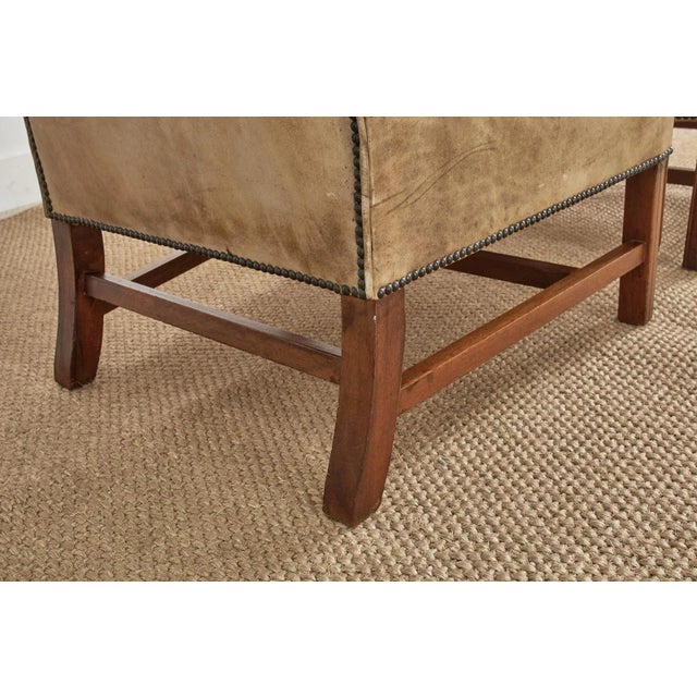 Pair of English Georgian Cigar Leather Wingback Library Chairs For Sale - Image 11 of 13