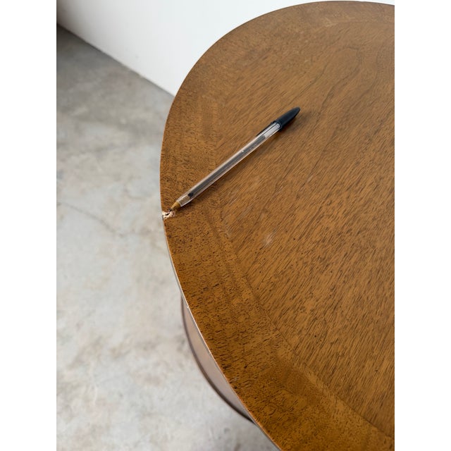 Harold Schwartz for Romweber Demilune Pecan Three-Leg End Tables / Nightstands- A Pair For Sale - Image 13 of 13