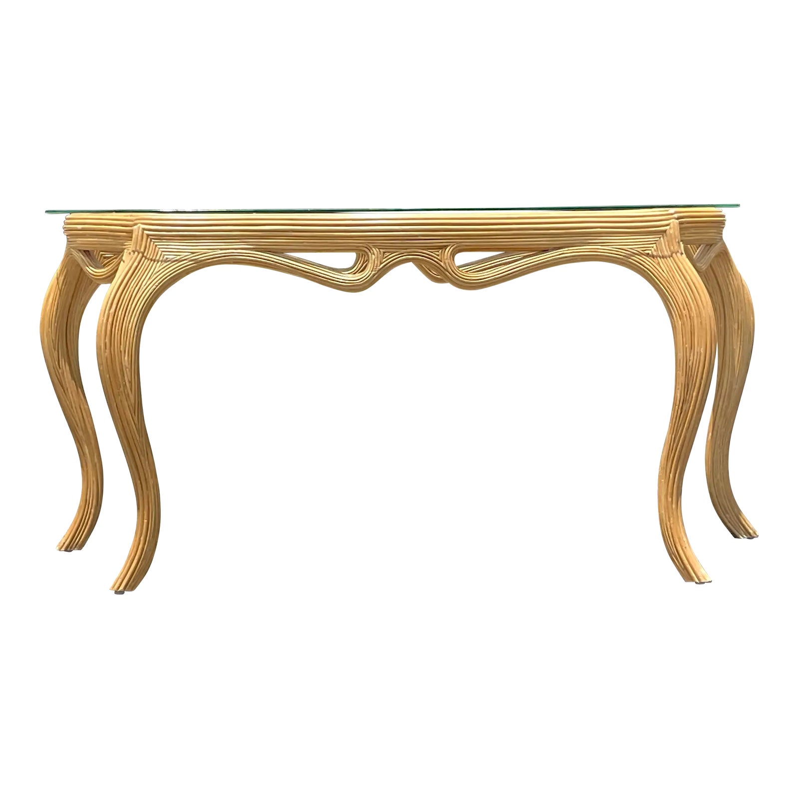 Mid 20th Century Vintage Coastal Pencil Reed Console Table | Chairish