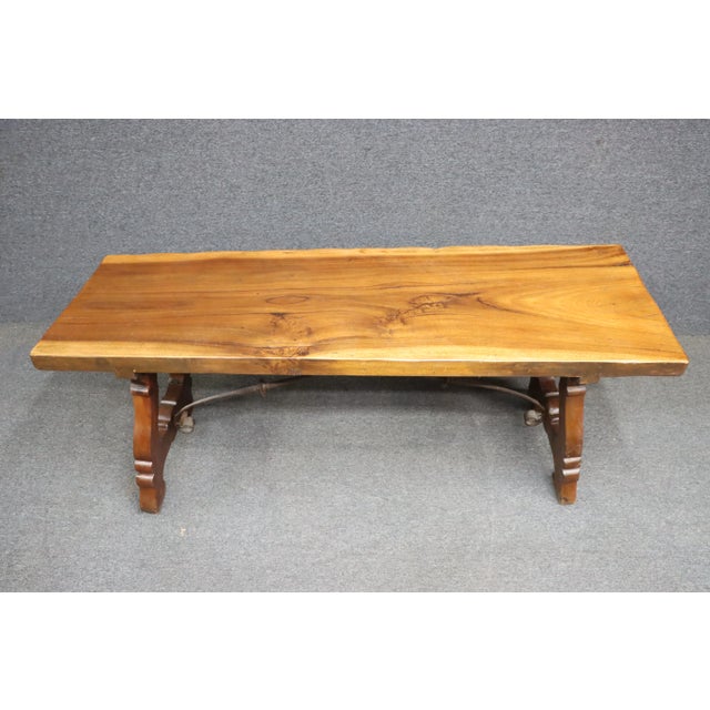 Spanish Style Iron & Walnut Trestle Base Table For Sale - Image 4 of 9