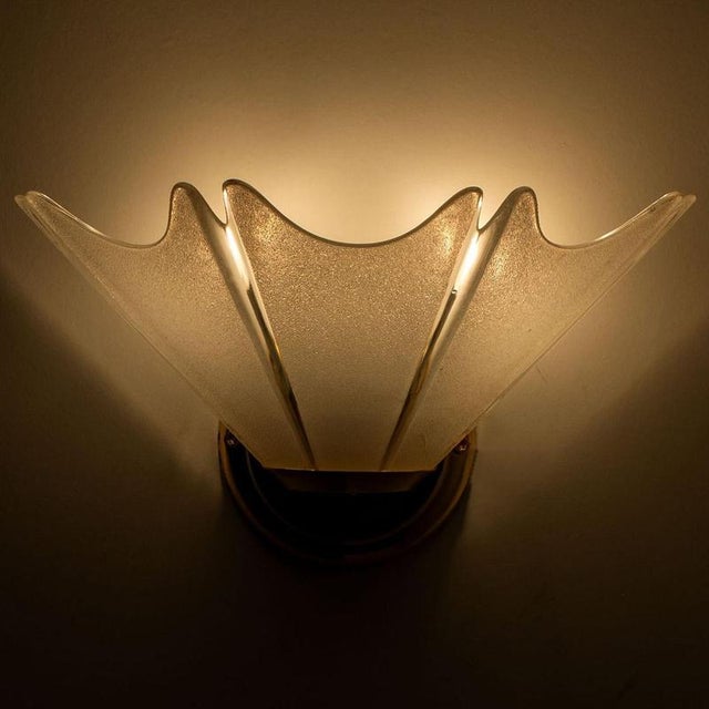 Gold Brass Leafs Opaline Wall Lights in the style of Hillebrand, 1970 For Sale - Image 9 of 10