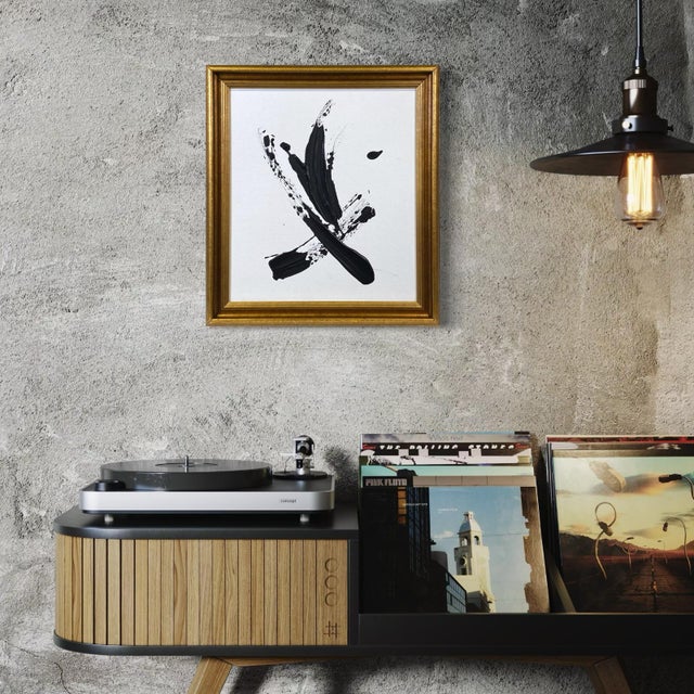 Contemporary Stillness in Motion, Abstract Black & White Painting by Stephen Hansrote in Vintage Frame For Sale - Image 3 of 13