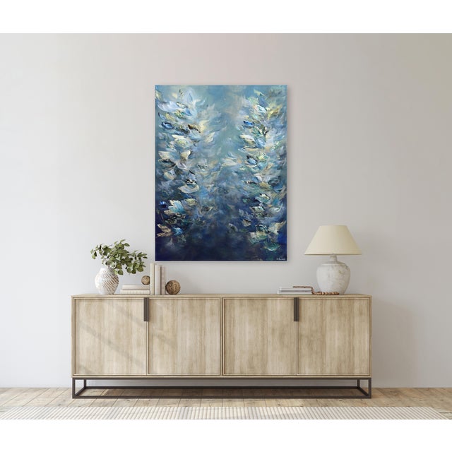 Textile Sailing in the Bahamas - Luminous Blue-Tone Textural Abstract Painting Original Artwork by Vé Boisvert For Sale - Image 7 of 9