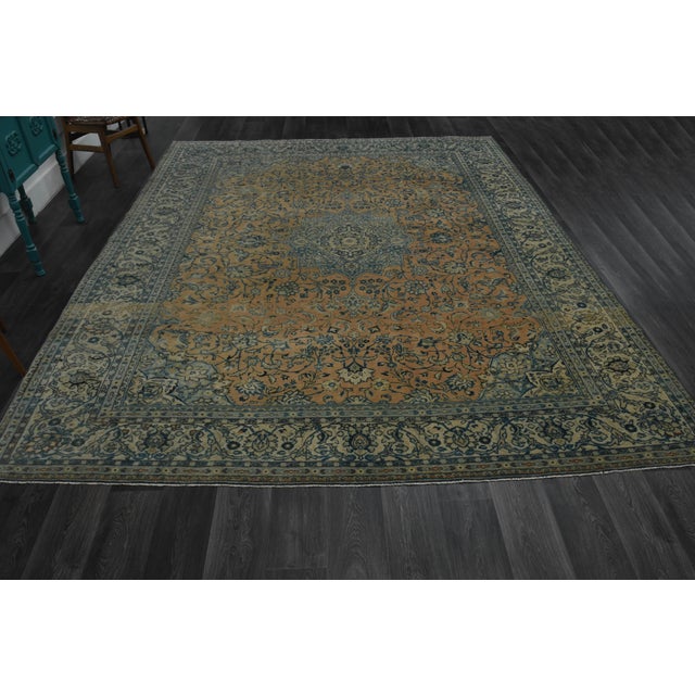 Vintage Persian Hand-Knotted rug is a semi- vintage oversize area rug.'70s Eastern region of Middle East's unique rug is...