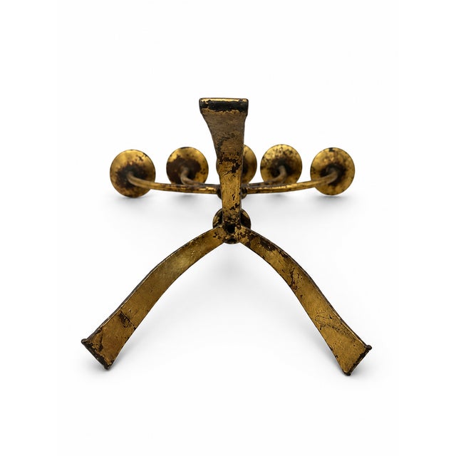 Large Mid-Century Modern Brutalist Five-Arm Gilt Iron Candelabra, 1960s For Sale - Image 6 of 7