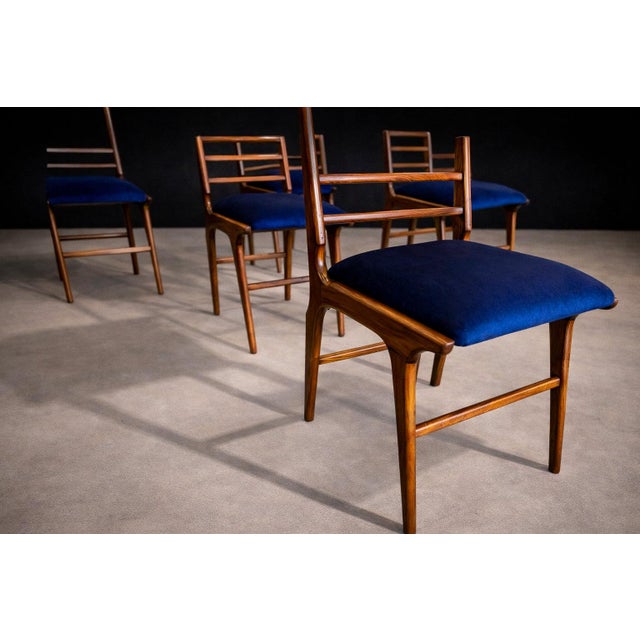 Blue Set of Eight Dining Chairs in Caviuna Wood & Fabric, Giuseppe Scapinelli, 1950s - Lot 685 For Sale - Image 8 of 14