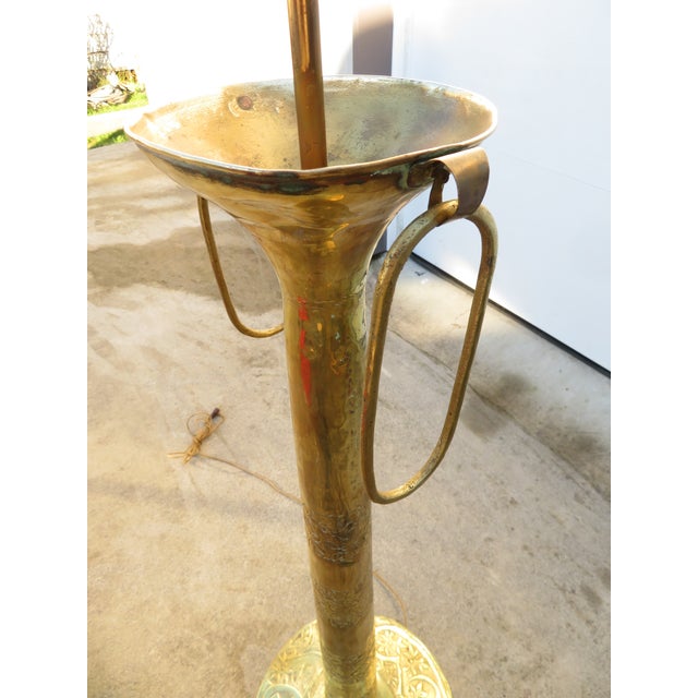 Monumental 4ft Vintage Hammered Brass Ottoman Revival Floor Lamp ~ Repousse Art ~ Hollywood Regency / Bohemian ~ Antique Lighting For Sale - Image 15 of 18