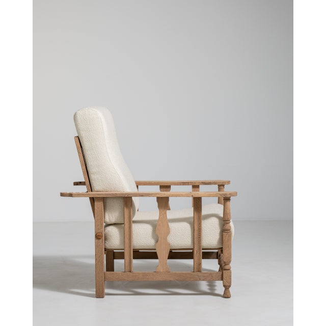 French Oak Reclining Armchair with Bouclé Upholstery, Antique, France, Circa 1940 For Sale - Image 13 of 16