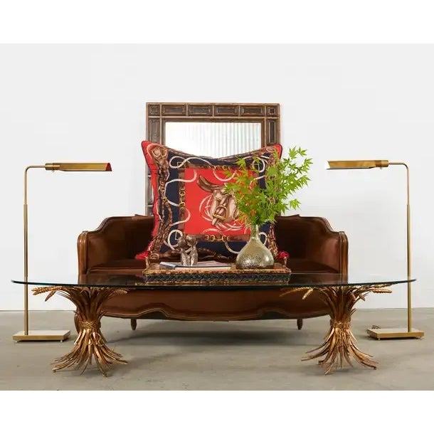 Fantastic set of three rare oversized silk scarf pillows designed by Ralph Lauren. The pillows feature a large equestrian...