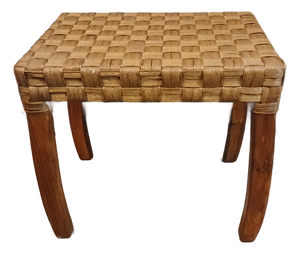 1990s Boho Basket Weave Rattan Footstool Ottoman