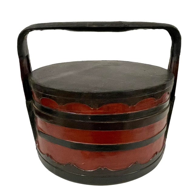 Red Early 20th Century Chinese Hand Bamboo Wedding Basket/Lunch Box For Sale - Image 8 of 8