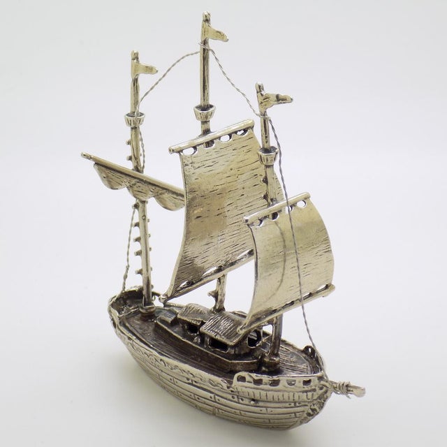 Large Vintage Italian Silver Galleon Sailing Ship Figurine, 1980s For Sale - Image 3 of 16