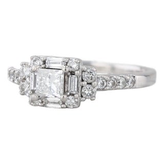 0.91ctw Princess Diamond Halo Engagement Ring 14k White Gold Size 7.75 For Sale