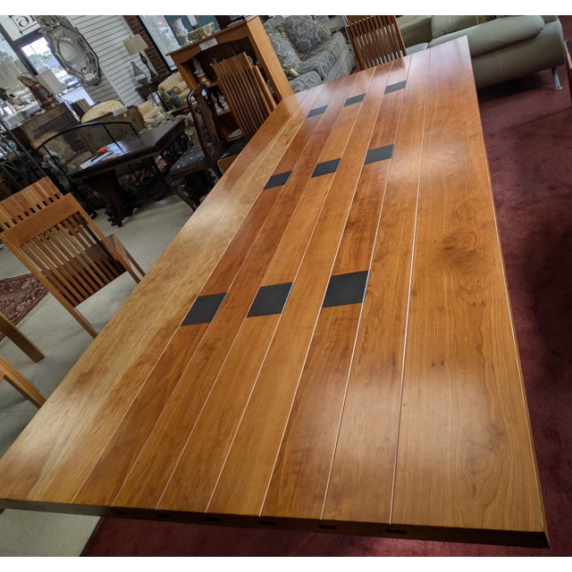 Late 20th Century Monumental Studio Crafted Dining Table & 8 Chairs, Cherry Wood & Tile For Sale - Image 11 of 18