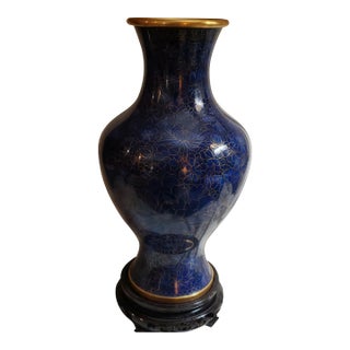 Chinese Blue Cloisonne Floral Enameled Vase 20thC. For Sale