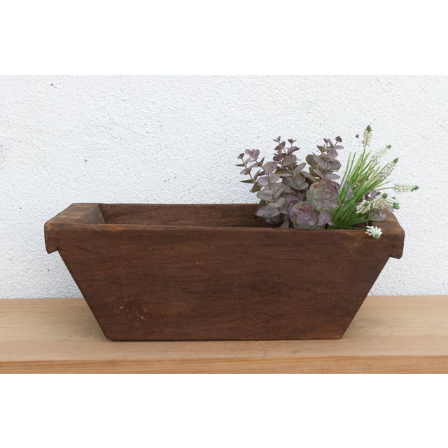 Wood Vintage Heavy Dark Wood Planter For Sale - Image 7 of 7