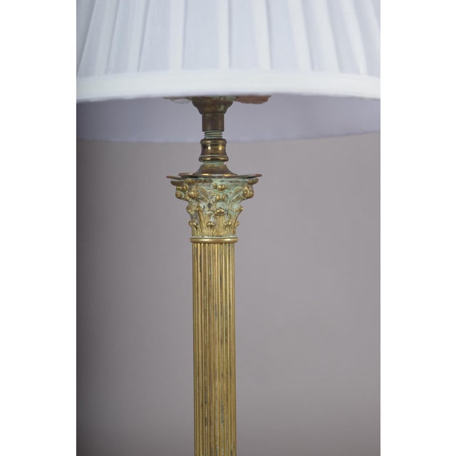 Metal Louis XVI Neoclassical Gilded Brass Fluted Column Table Lamp with Laurel Wreath Relief, Europe, 1930s For Sale - Image 7 of 13