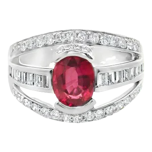 1.46 Carat Ruby Diamond Platinum Band Ring Size 7