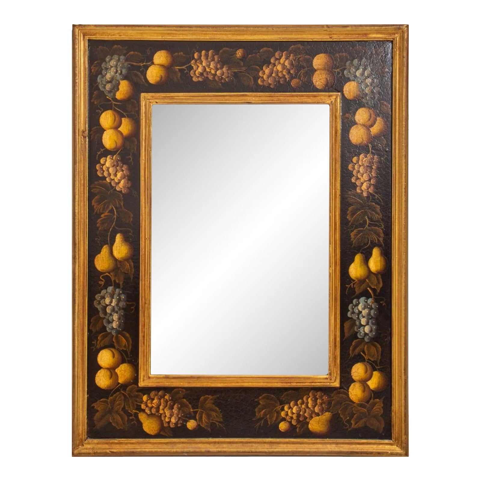 Vintage Italian Country Style Hand-Painted Fruit Giltwood Mirror | Chairish