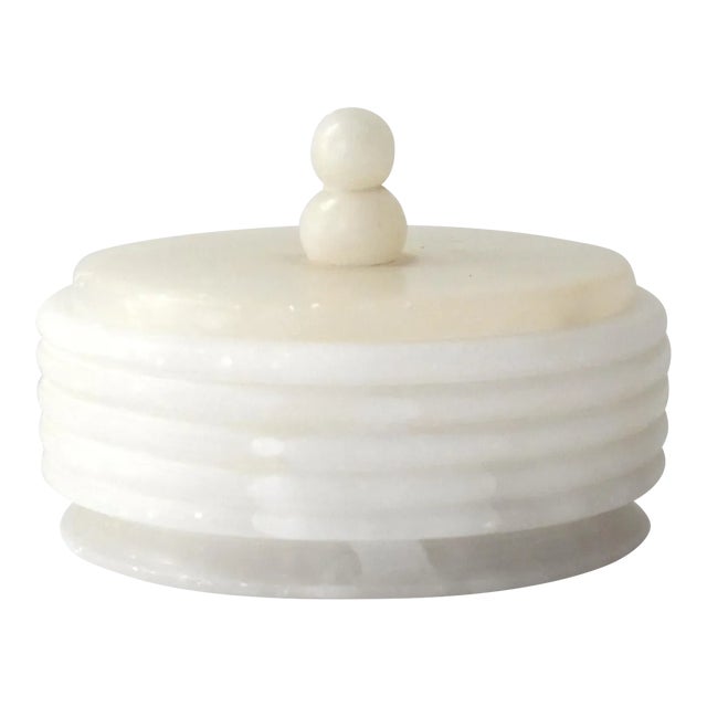 Mid-Century Italian White Alabaster Round Box For Sale