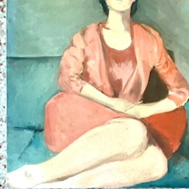 Vintage Italian Signed Modernist Woman Portrait Oil Painting For Sale In West Palm - Image 6 of 13