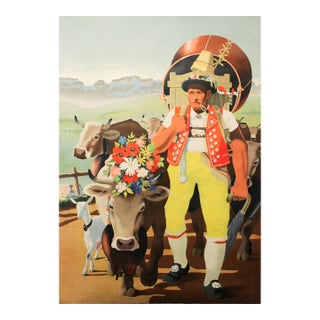 1940 Swiss Advertisement Poster, Toggenburger Biscuits, Hans Thoni (Men With Cows) For Sale