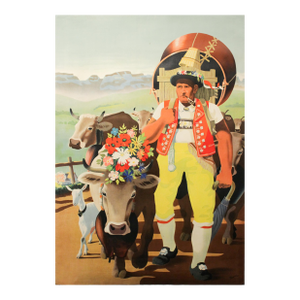 1940 Swiss Advertisement Poster, Toggenburger Biscuits, Hans Thoni (Men With Cows)