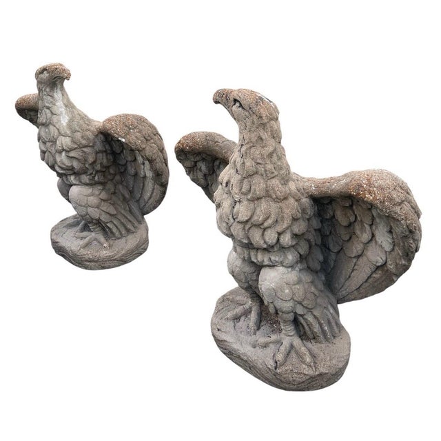 Pair of Mid-Century Hollywood Regency Cast Stone Eagle Statues For Sale - Image 4 of 12