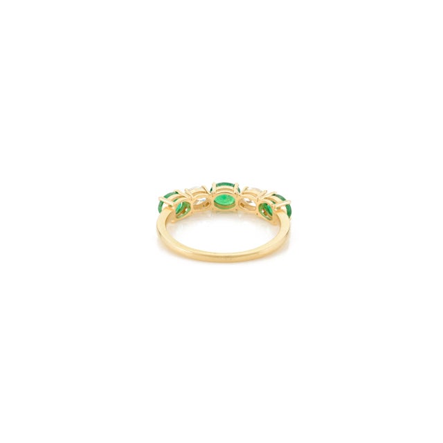 Metal 18k Gold East West Emerald Diamond Alternative Wedding Band Size 5.5 For Sale - Image 7 of 12