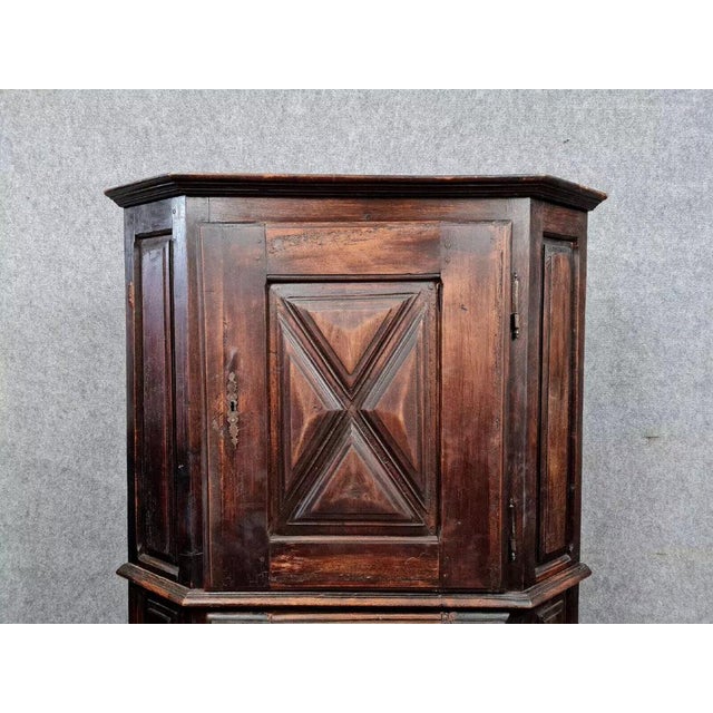 Rustic Louis XIII Style Corner Buffet in Oak For Sale - Image 4 of 6