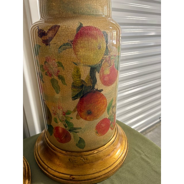 Pair of Crackled Painted Metal Jars Adapted as Lamps on Wood Bases, Late 20th Century For Sale - Image 9 of 9