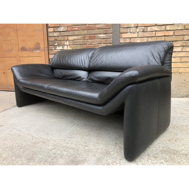 Black Three-Seater Sofa in Black Genuine Leather by Hans Kaufeld for de Sede, 1980s For Sale - Image 8 of 10
