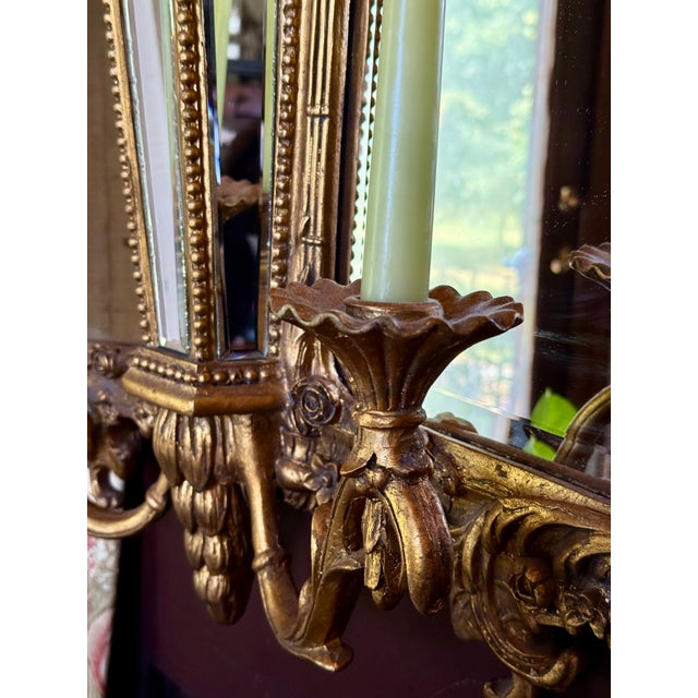 Late 19th Century Vintage Rococo Style Gilt Triptych Girandole Mirror With Candle Sconces For Sale - Image 5 of 12