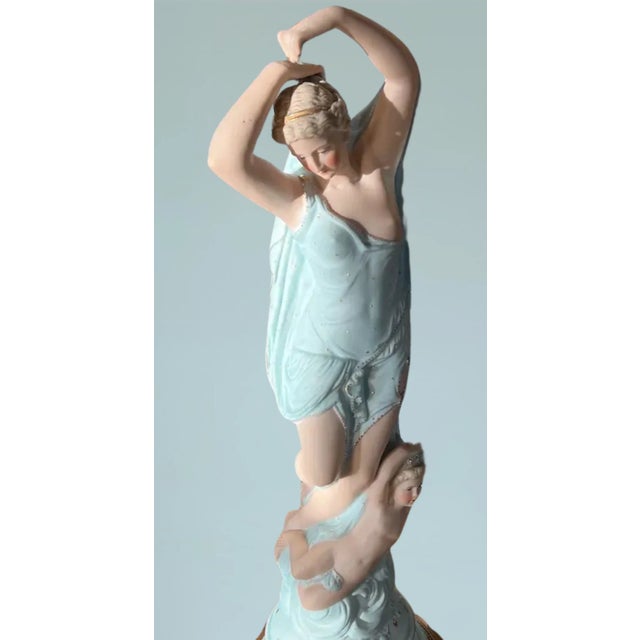 Antique Dresden Style Figural Bisque Goddess Venus With Her Son Cupid Table Lamp For Sale - Image 9 of 18